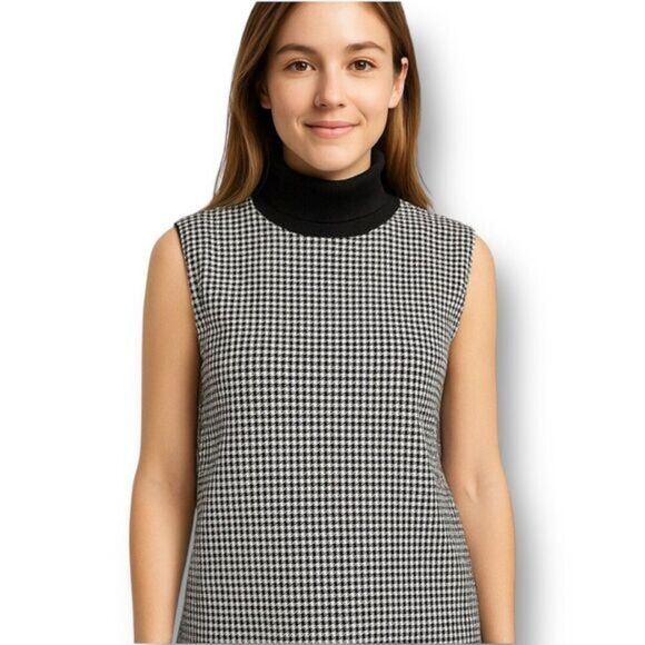 Club Monaco M Houndstooth Sleeveless Turtleneck Blouse Office Chic Minimalist - Picture 1 of 12